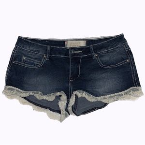 Woman’s Dark-Wash Lace Denim Shorts